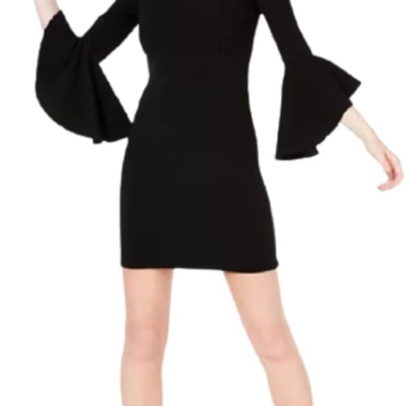 Black bodycon off the shoulder dress with bell sleeves size 0 - Picture 4 of 8